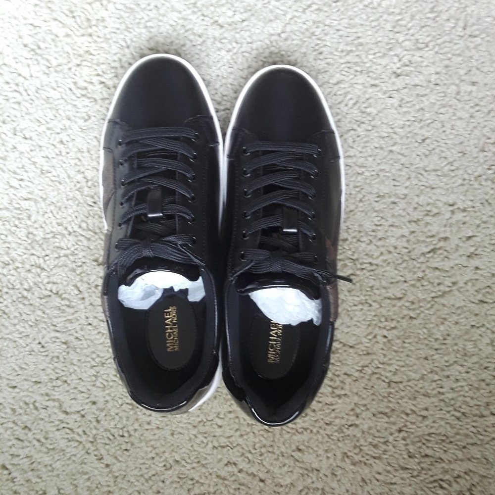 Michael Kors Poppy Logo and Faux Patent Leather Black/Brown Women's Sneakers